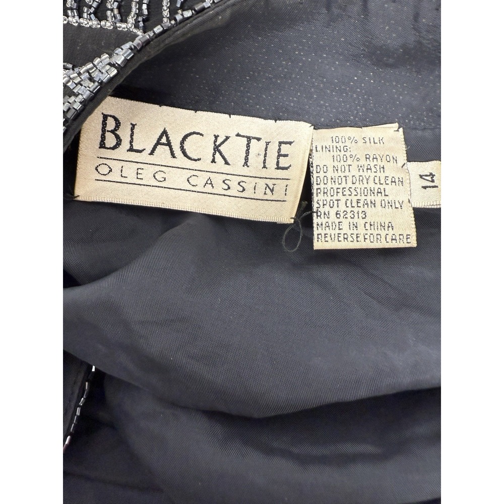 Vintage Black Tie Oleg Cassini 2 Piece Beaded Black Dress Sz 12 Jacket Sz 14 #41 - Picture 5 of 12